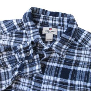 Woolrich Men’s Flannel Shirt Navy Plaid Long Sleeve Button Down Size Large